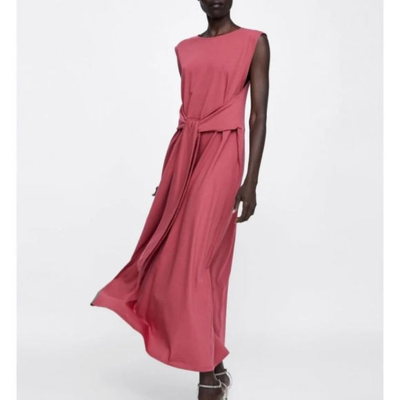 Zara Dresses & Skirts - Zara dusty rose wrap tie front sleeveless maxi tshirt dress woman size small